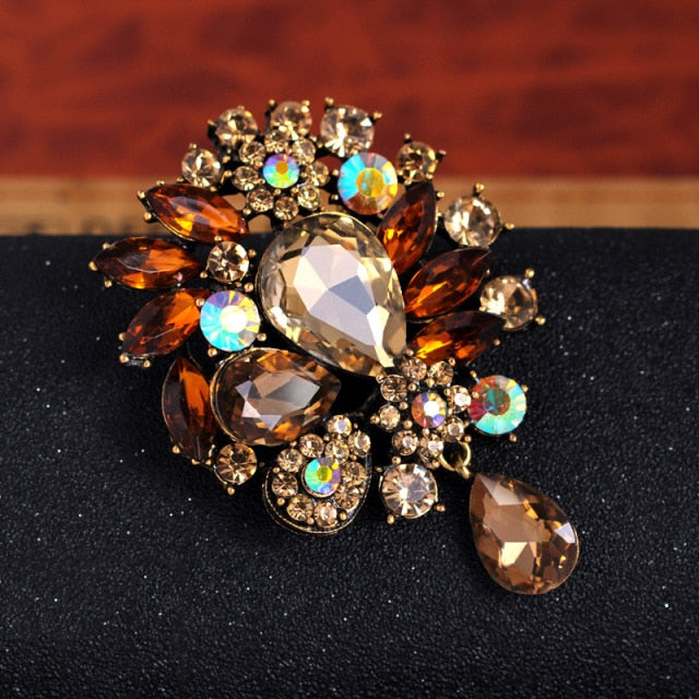 TREAZY Large Bridal Imitation Gemstone Flower Pin Brooch Diamante Rhinestone Wedding Brooch Pins Women Broach Party Accessories