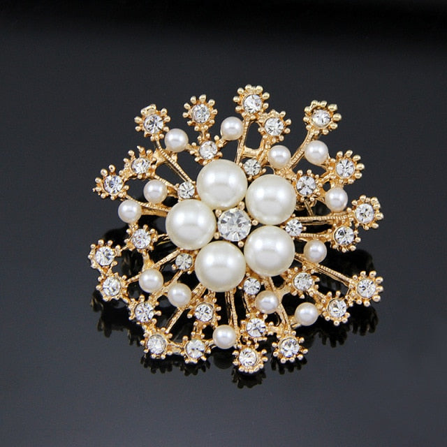 TREAZY Large Bridal Imitation Gemstone Flower Pin Brooch Diamante Rhinestone Wedding Brooch Pins Women Broach Party Accessories