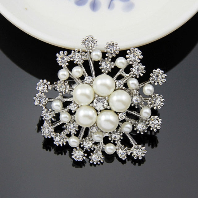 TREAZY Large Bridal Imitation Gemstone Flower Pin Brooch Diamante Rhinestone Wedding Brooch Pins Women Broach Party Accessories