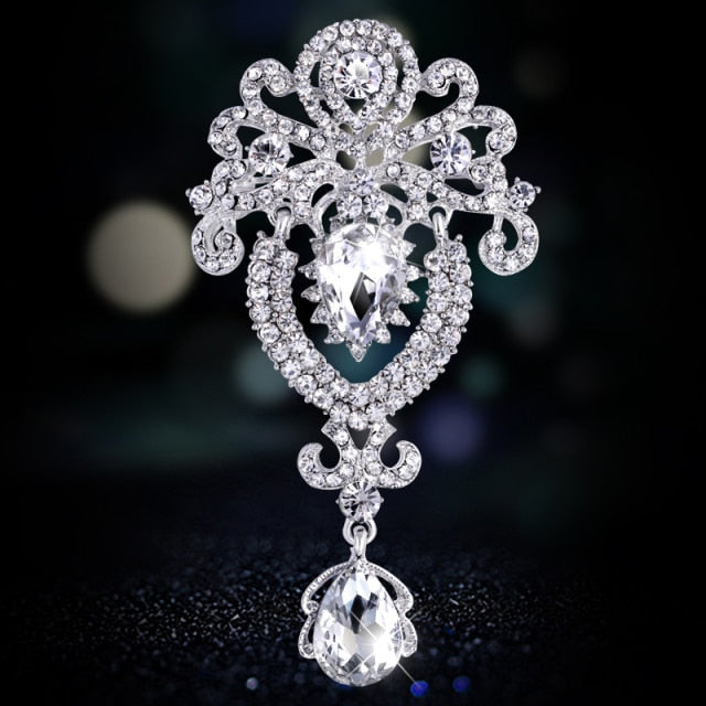 TREAZY Large Bridal Imitation Gemstone Flower Pin Brooch Diamante Rhinestone Wedding Brooch Pins Women Broach Party Accessories