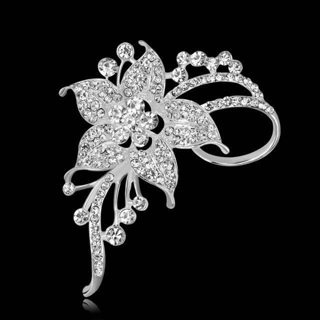 TREAZY Large Bridal Imitation Gemstone Flower Pin Brooch Diamante Rhinestone Wedding Brooch Pins Women Broach Party Accessories