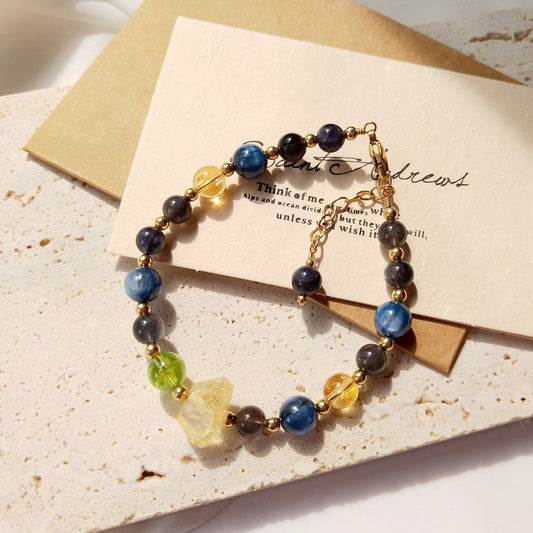 Lii Ji Multi Gemstone Kyanite Citrine Peridot Iolite 14K Gold Filled Beaded Bracelet 18+3cm Natural Stone Handmade Jewelry