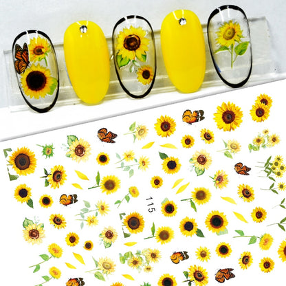 New Sunflower 3D Stickers for Nails Peel Off Nail Sticker Butterfly Decals Summer Nail Art Decorations Manicure Accessories