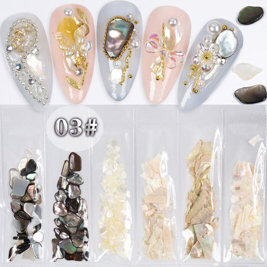 1Pack Mix 6 Beauty Color-changing Abalone Natural Sea Shell Fragments Texture Nail Art Flakes Decoration Slice DIY Manicure AB