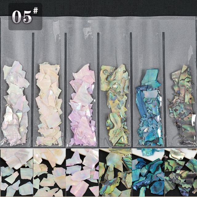 1Pack Mix 6 Beauty Color-changing Abalone Natural Sea Shell Fragments Texture Nail Art Flakes Decoration Slice DIY Manicure AB