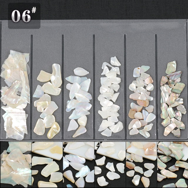 1Pack Mix 6 Beauty Color-changing Abalone Natural Sea Shell Fragments Texture Nail Art Flakes Decoration Slice DIY Manicure AB