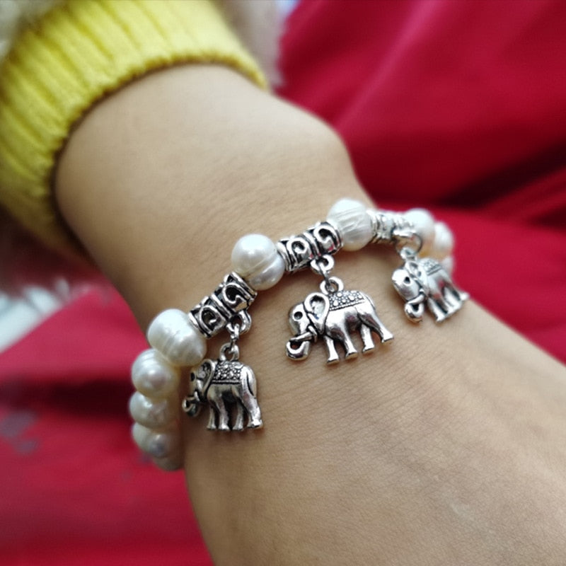 Cellacity Ethnic style Silver 925 Jewelry Freshwater Pearl Pearl Bracelet for Women Elephant Thai silver Natural Thailand style