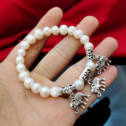 Cellacity Ethnic style Silver 925 Jewelry Freshwater Pearl Pearl Bracelet for Women Elephant Thai silver Natural Thailand style