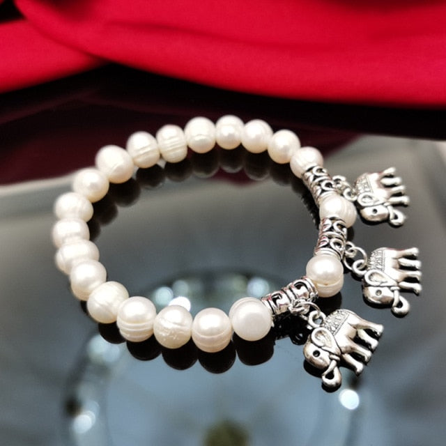 Cellacity Ethnic style Silver 925 Jewelry Freshwater Pearl Pearl Bracelet for Women Elephant Thai silver Natural Thailand style