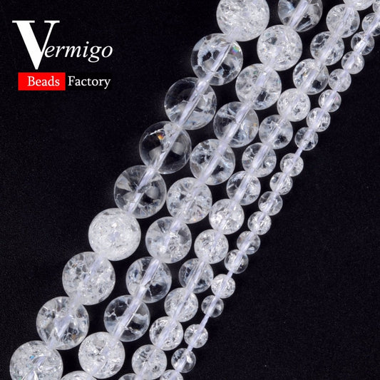 Wholesale White Cracked Clear Quartz Crystal Beads Natural Stone Round Loose Beads For Jewelry Making Diy 4 -10mm Pick Size