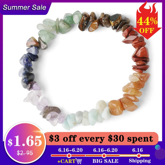 CSJA Reiki Natural Stone 7 Chakra Bracelets Healing Crystal Bracelet  Chipped Gravel Beads Gifts for Women 2020 Pulseras G295