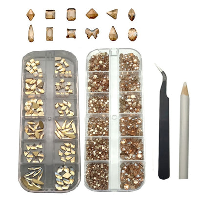 120 Pcs Multi shapes Crystals Nail Rhinestones and 2000 pcs AB Nail Art Rhinestones Flat back Gems Stone For Nail Decorations