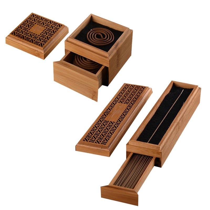 2 Layer Bamboo Buddha Incense Burner Incense Stick Burner Case Storage Box With Drawer Joss-stick Box Hollow Aromatherapy Zen