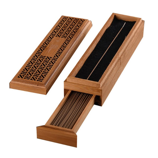 2 Layer Bamboo Buddha Incense Burner Incense Stick Burner Case Storage Box With Drawer Joss-stick Box Hollow Aromatherapy Zen