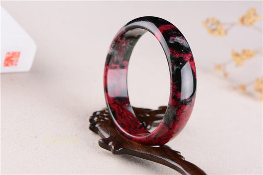 Natural pink jade bangle bracelet pink black flower gemstone jade bracelet authentic jadeite jade jade jewelry real jade