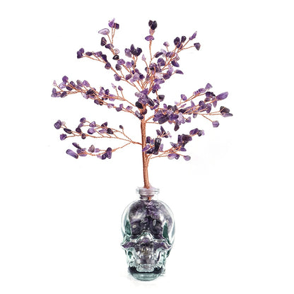 Natural Amethyst Crystal Money Tree Feng Shui Crystal Bonsai Tree  Natural Stone Tree Ornament Skull Vase for Home Decoration