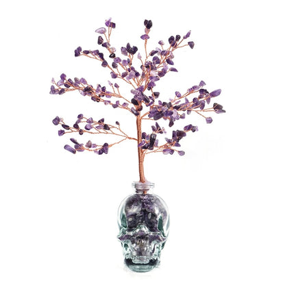 Natural Amethyst Crystal Money Tree Feng Shui Crystal Bonsai Tree  Natural Stone Tree Ornament Skull Vase for Home Decoration