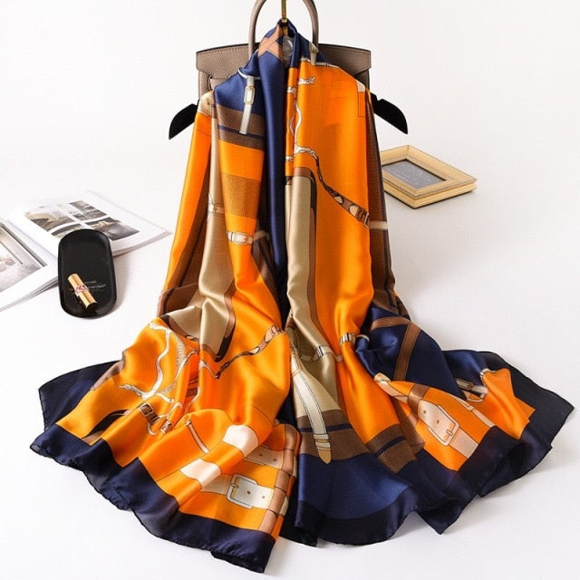 180*90cm Designer Silk Scarf Foulard Bandana Long Lrage Shawl Wrap Lady Hijab muffler women female beach sunscreen pareo fashion