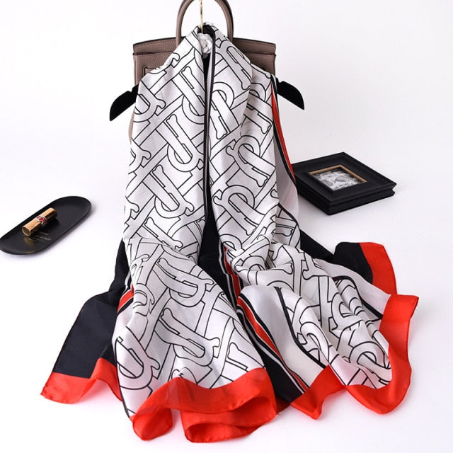 180*90cm Designer Silk Scarf Foulard Bandana Long Lrage Shawl Wrap Lady Hijab muffler women female beach sunscreen pareo fashion