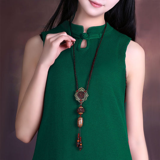 Handmade Vintage Sweater Chains Ethnic Ornaments Hanging Accessories  Long Necklace Chinese Tibetan Dzi Jewellery