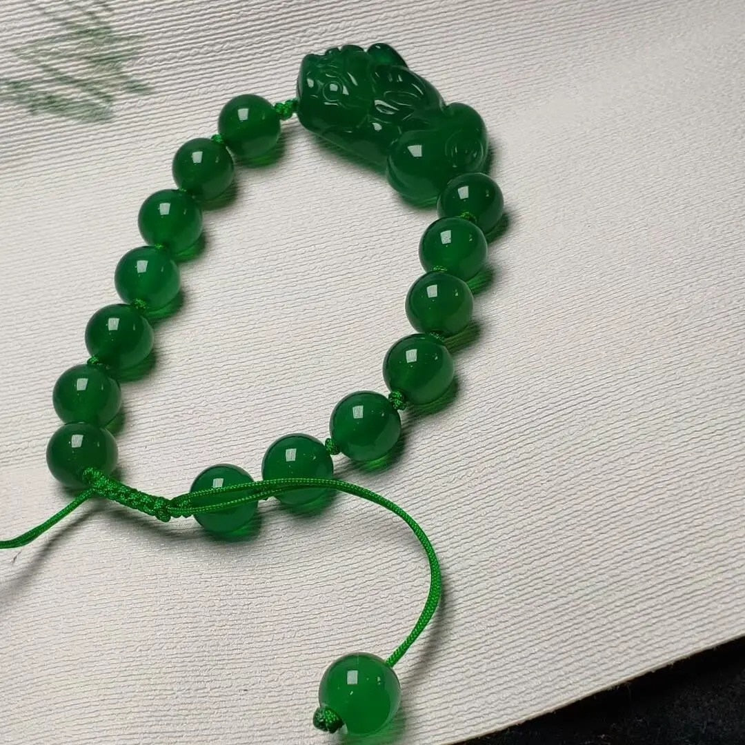 New Natural Green Agate Pixiu Bracelet Accessories DIY Handmade Lucky Women Jade Beads Jewelry Female Exorcism Amulet