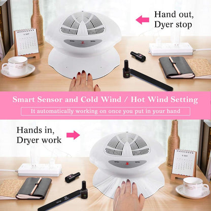 Makartt Air Nail Dryer for Both Hands and Feet 400W Nail Fan Blow Dryer for Regular Nails Polish Automatic Sensor Warm Cool