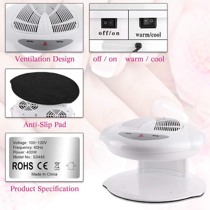 Makartt Air Nail Dryer for Both Hands and Feet 400W Nail Fan Blow Dryer for Regular Nails Polish Automatic Sensor Warm Cool