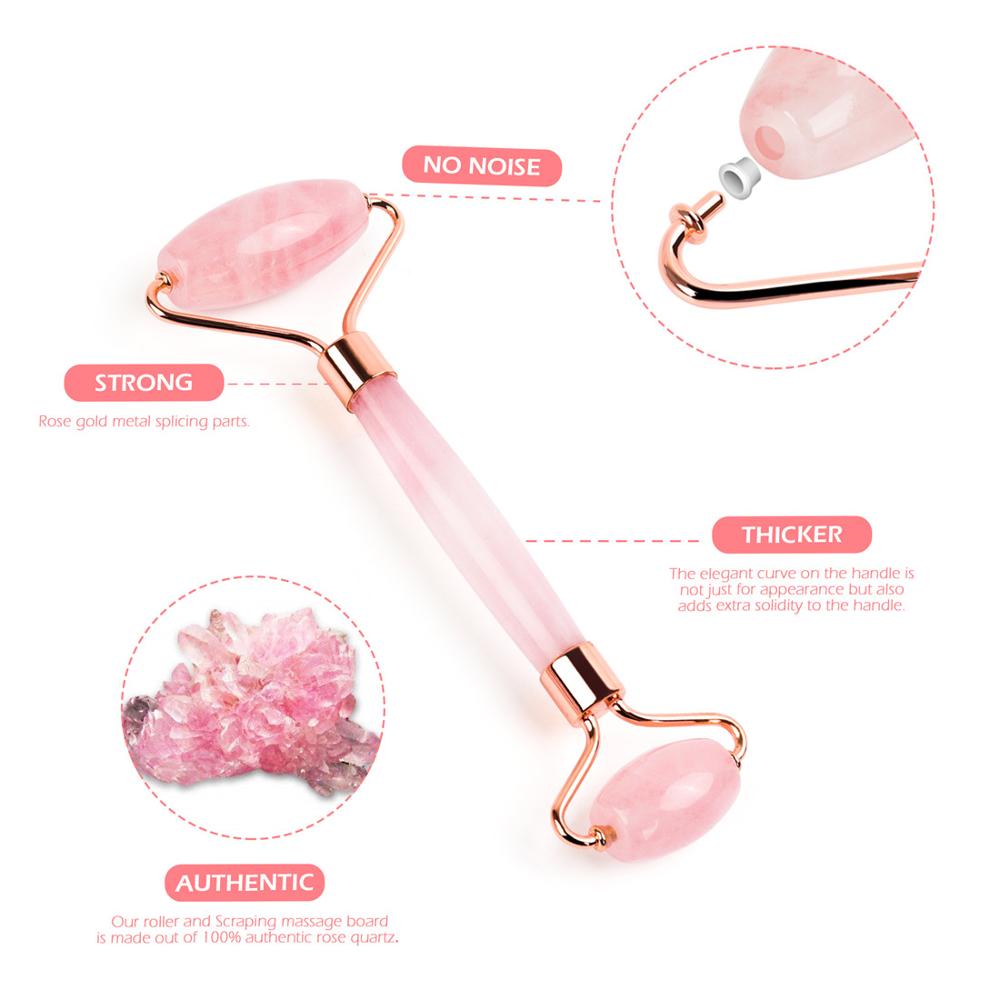 Natural Rose Quartz Roller Facial Jade Roller Stone Gua sha Scraper Face Lifting Massage Skin Eye Body Massager Beauty Care Tool