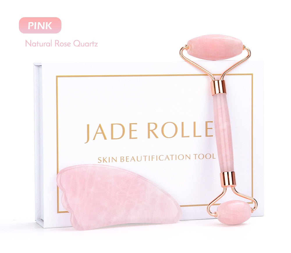 Natural Rose Quartz Roller Facial Jade Roller Stone Gua sha Scraper Face Lifting Massage Skin Eye Body Massager Beauty Care Tool