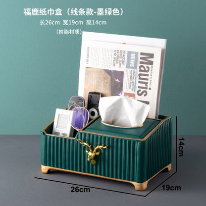 Modern Dark Green Deer Head Tissue Box Storage Box Candy Fruit Tray Flower Vase Resin Ceramic Exquisite Crafts Luxury Home Decor