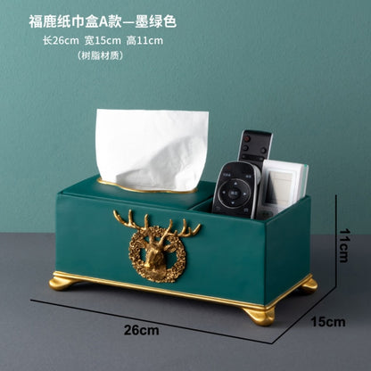 Modern Dark Green Deer Head Tissue Box Storage Box Candy Fruit Tray Flower Vase Resin Ceramic Exquisite Crafts Luxury Home Decor