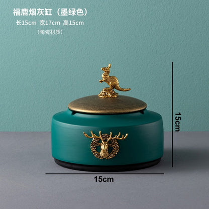 Modern Dark Green Deer Head Tissue Box Storage Box Candy Fruit Tray Flower Vase Resin Ceramic Exquisite Crafts Luxury Home Decor