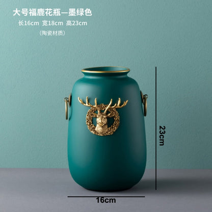 Modern Dark Green Deer Head Tissue Box Storage Box Candy Fruit Tray Flower Vase Resin Ceramic Exquisite Crafts Luxury Home Decor