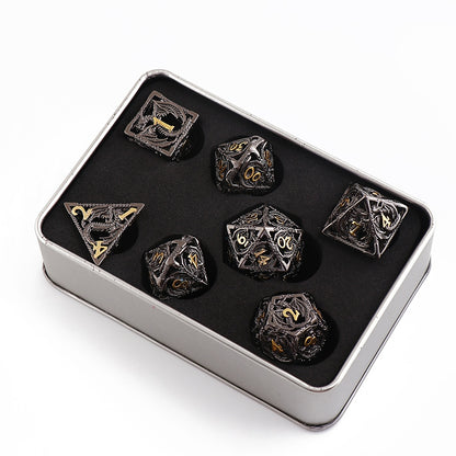 7pcs Pure Copper Hollow Metal Dice Set D&D Metal Polyhedral Dice Set for DND Dungeons and Dragons Role Playing Games