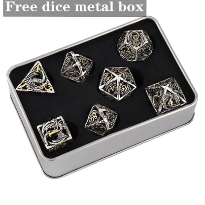 7pcs Pure Copper Hollow Metal Dice Set D&D Metal Polyhedral Dice Set for DND Dungeons and Dragons Role Playing Games