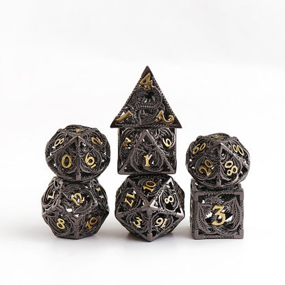 7pcs Pure Copper Hollow Metal Dice Set D&D Metal Polyhedral Dice Set for DND Dungeons and Dragons Role Playing Games