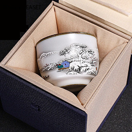 Chinese Ru Kiln Ceramics Teacup Exquisite Hand-painted Pattern Single Cup Tea Bowl Master Cups Individual Cup Handmade Teaware