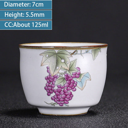 Chinese Ru Kiln Ceramics Teacup Exquisite Hand-painted Pattern Single Cup Tea Bowl Master Cups Individual Cup Handmade Teaware