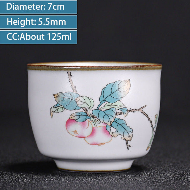 Chinese Ru Kiln Ceramics Teacup Exquisite Hand-painted Pattern Single Cup Tea Bowl Master Cups Individual Cup Handmade Teaware