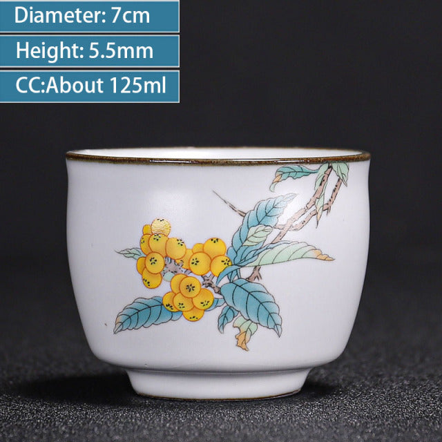 Chinese Ru Kiln Ceramics Teacup Exquisite Hand-painted Pattern Single Cup Tea Bowl Master Cups Individual Cup Handmade Teaware