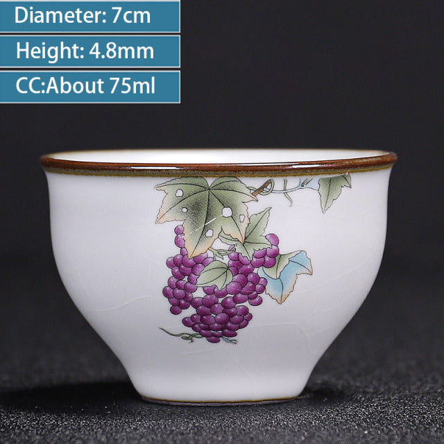 Chinese Ru Kiln Ceramics Teacup Exquisite Hand-painted Pattern Single Cup Tea Bowl Master Cups Individual Cup Handmade Teaware