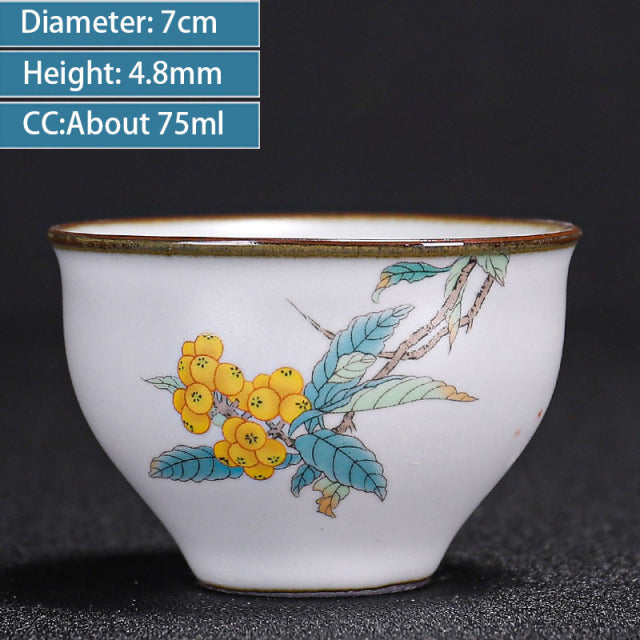 Chinese Ru Kiln Ceramics Teacup Exquisite Hand-painted Pattern Single Cup Tea Bowl Master Cups Individual Cup Handmade Teaware