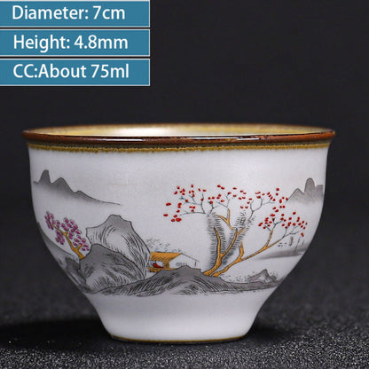 Chinese Ru Kiln Ceramics Teacup Exquisite Hand-painted Pattern Single Cup Tea Bowl Master Cups Individual Cup Handmade Teaware