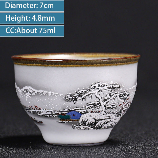 Chinese Ru Kiln Ceramics Teacup Exquisite Hand-painted Pattern Single Cup Tea Bowl Master Cups Individual Cup Handmade Teaware