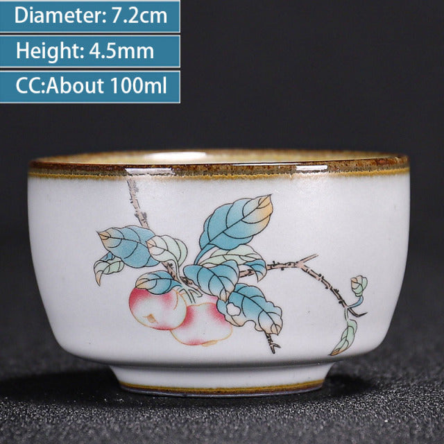 Chinese Ru Kiln Ceramics Teacup Exquisite Hand-painted Pattern Single Cup Tea Bowl Master Cups Individual Cup Handmade Teaware