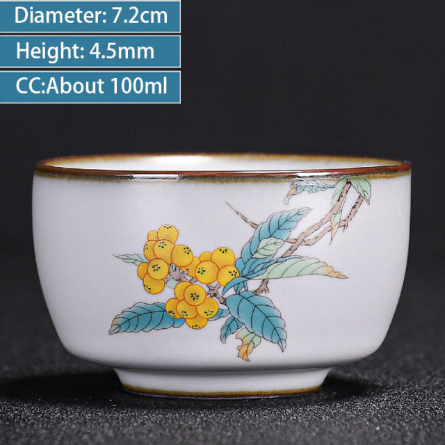 Chinese Ru Kiln Ceramics Teacup Exquisite Hand-painted Pattern Single Cup Tea Bowl Master Cups Individual Cup Handmade Teaware