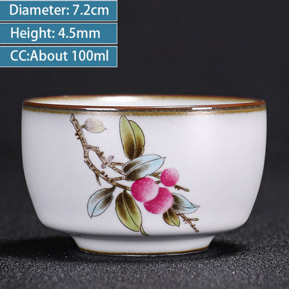 Chinese Ru Kiln Ceramics Teacup Exquisite Hand-painted Pattern Single Cup Tea Bowl Master Cups Individual Cup Handmade Teaware