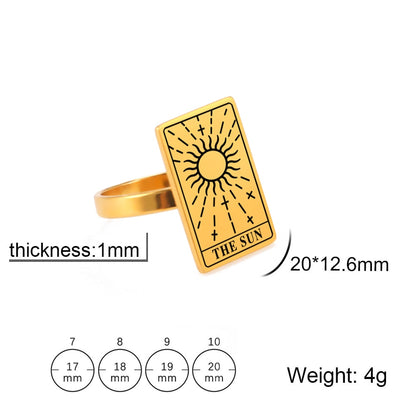 Fashion Tarot Cards Rings for Women Men The Moon Sun Star Tarot Jewelry Accessories Esotericism Stainless Steel Gift New Trendy