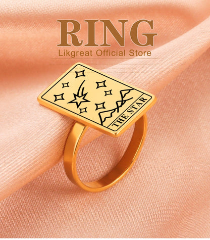 Fashion Tarot Cards Rings for Women Men The Moon Sun Star Tarot Jewelry Accessories Esotericism Stainless Steel Gift New Trendy