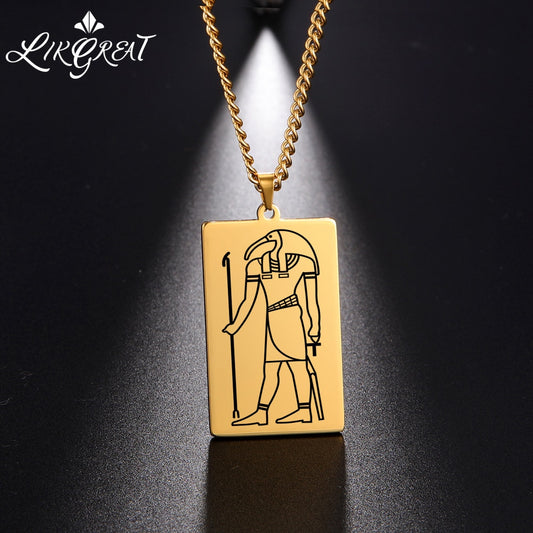 Gold Plated 15 Egyptian God Talisman Pendant Men Women Necklace Egypt God of Magic Wisdom Thoth Ibis-head Amulet Jewelry Gifts